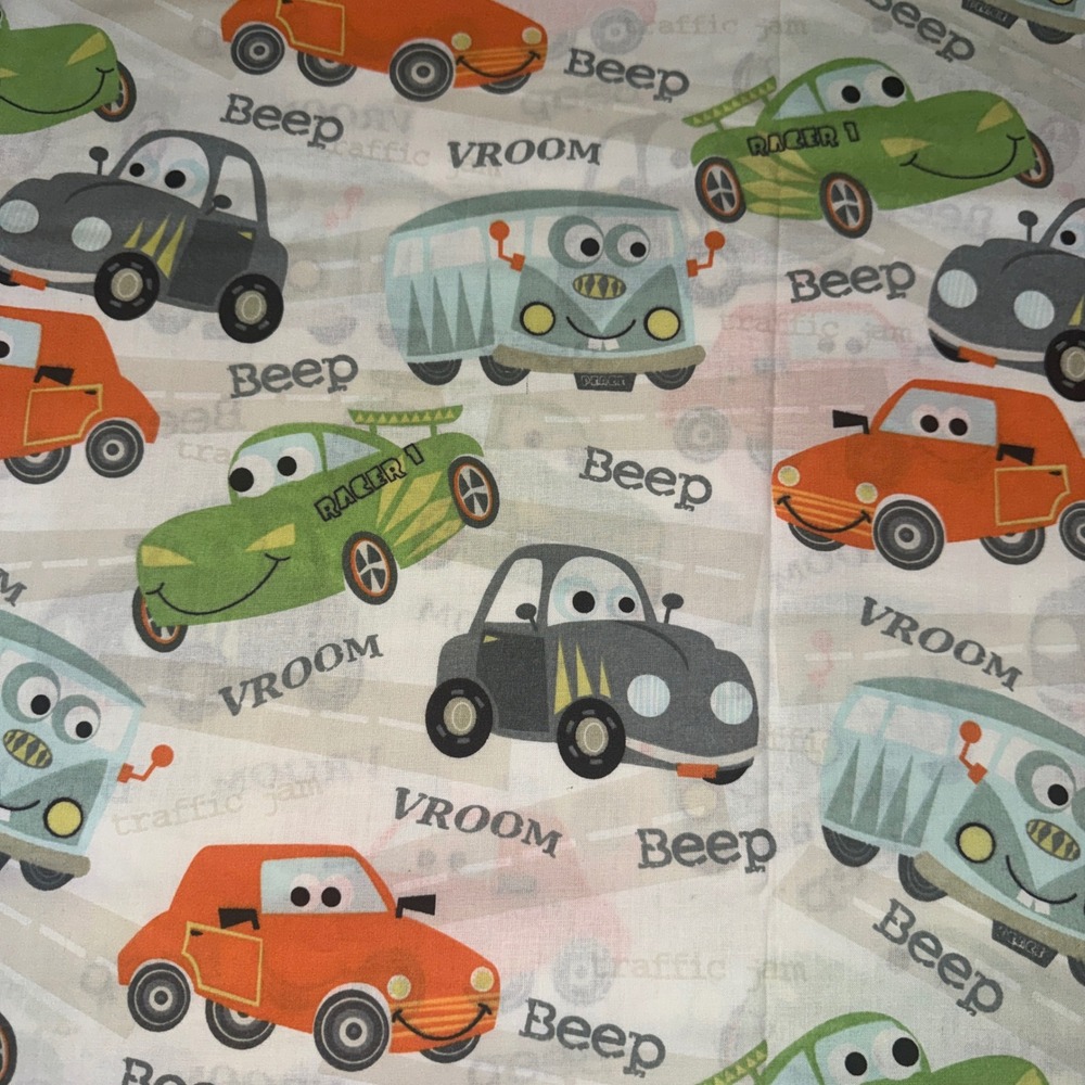 Cartoon Car Transportation Fabric Kids 3 Yards Multicolor Vroom Beep Print